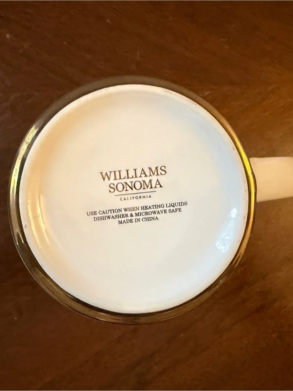 William Sonoma White Ceramic Mug with Gold 'V' Accent - Home Dining